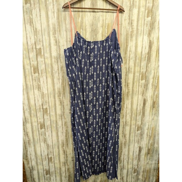 Peyton & Parker Blue Linen Blend Maxi Dress Tassels Side Slits Beachy XL - Picture 5 of 7